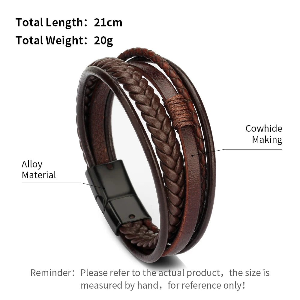 Trendy Men’s Leather Bracelets: Stainless Steel & Braided Rope