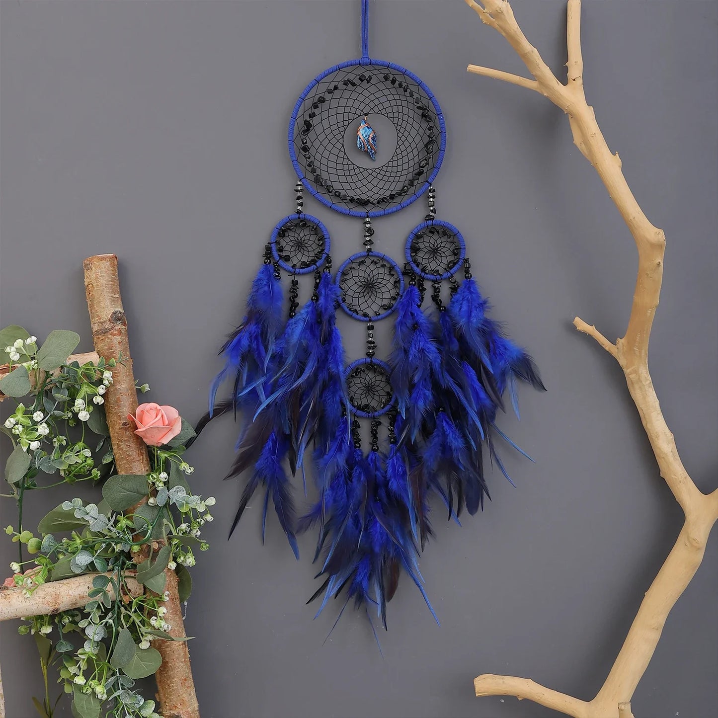 Handmade Dream-Catchers Hanging with Rattan Bead Feathers Wall Car Decoration Ornament Dreamcatchers Decoration Wind Chimes