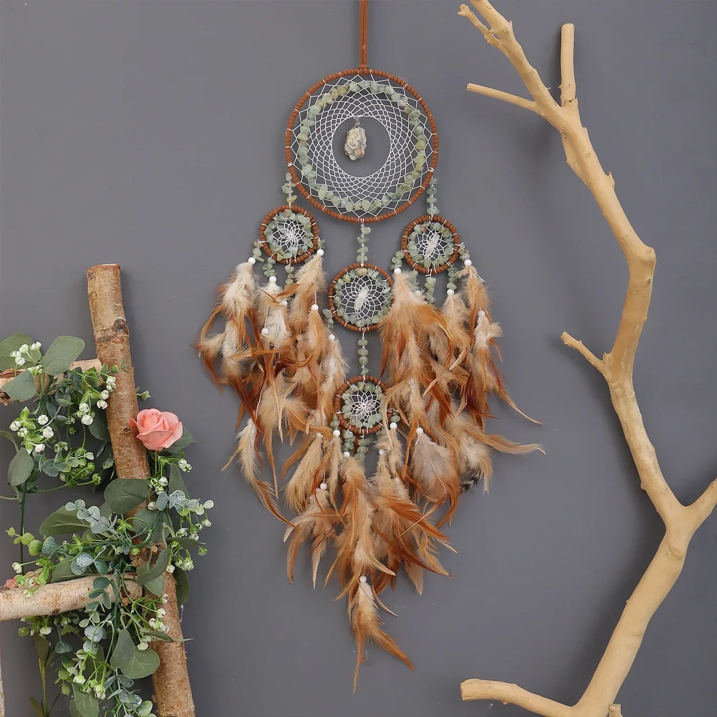 Handmade Dream-Catchers Hanging with Rattan Bead Feathers Wall Car Decoration Ornament Dreamcatchers Decoration Wind Chimes