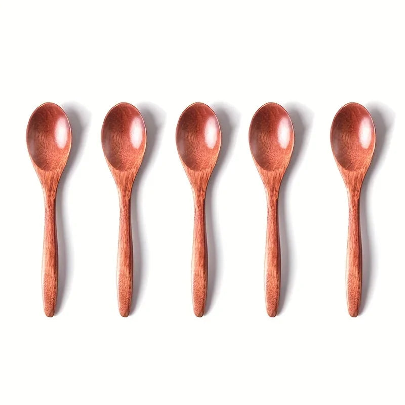 6-Piece Wooden Tea & Coffee Spoon Set - Long, Small, and Dessert Spoons