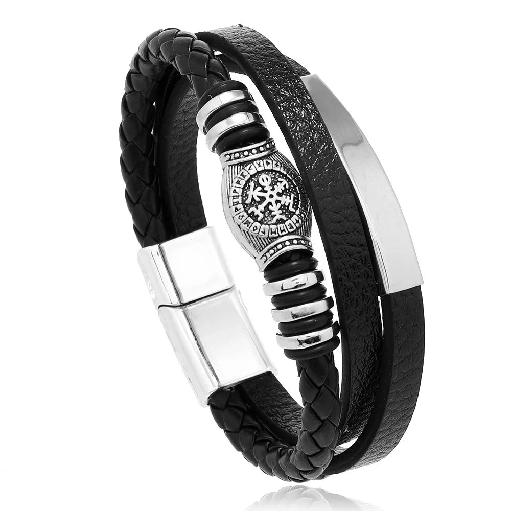 Trendy Men’s Leather Bracelets: Stainless Steel & Braided Rope