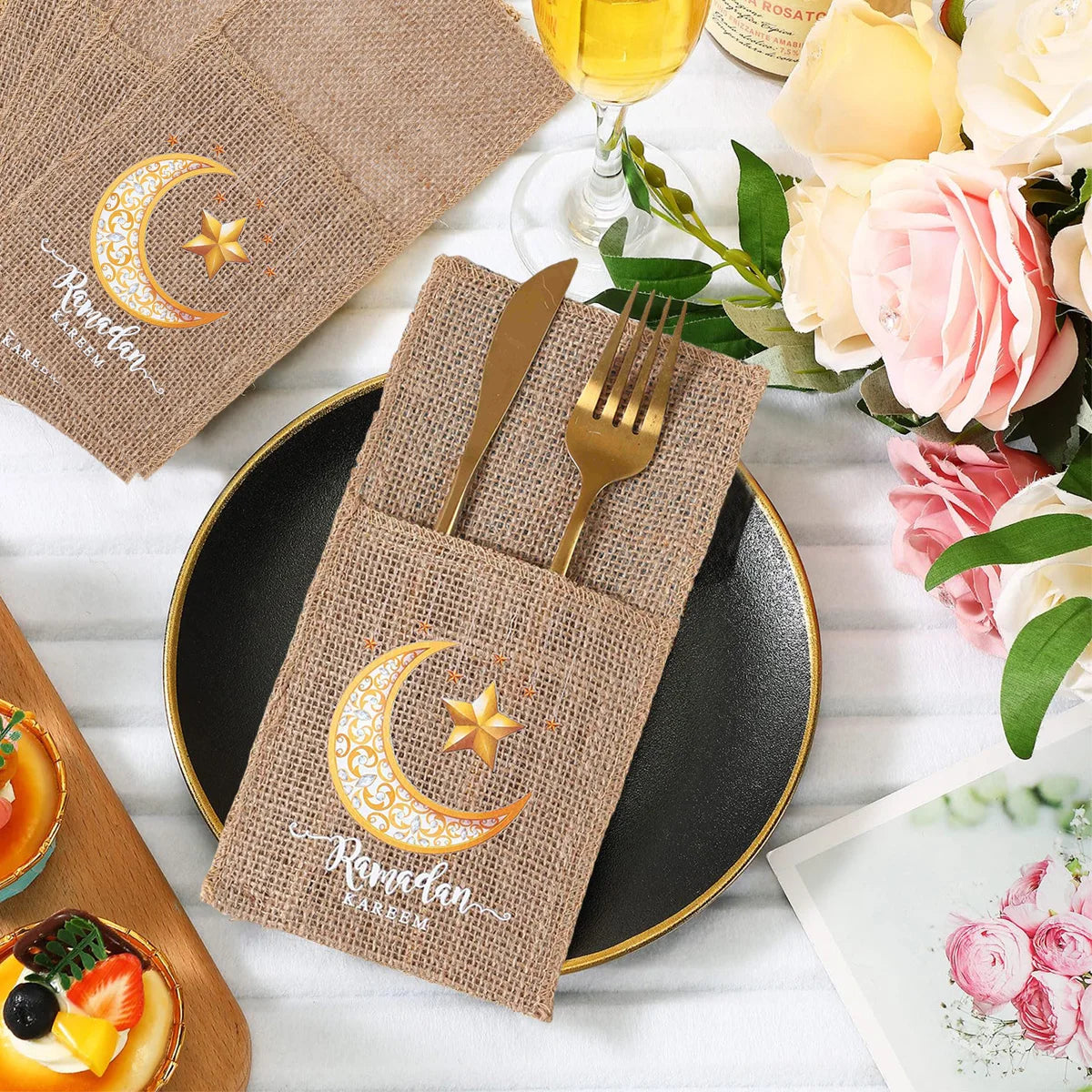 EID Mubarak 2025 Moon & Star Tableware Bags - Ramadan & Eid Al Adha Decor