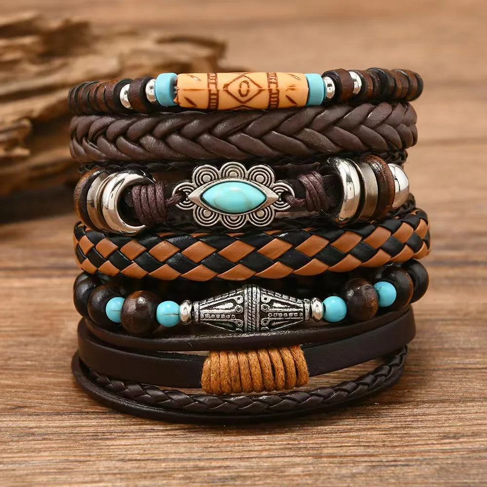 Bohemian Charm Bracelets Set: Feather, Evil Eye, Hamsa Hand & More