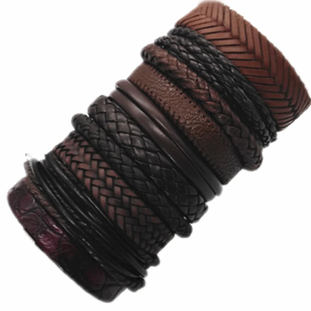 Handmade Brown Flower Leather Bracelet Set