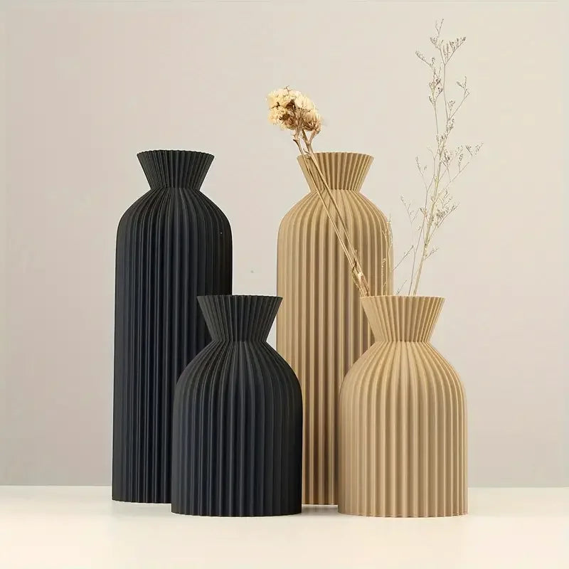 Elegant Black Plastic Vase - Boho Chic Decorative Centerpiece for Home, Office, and Living Room