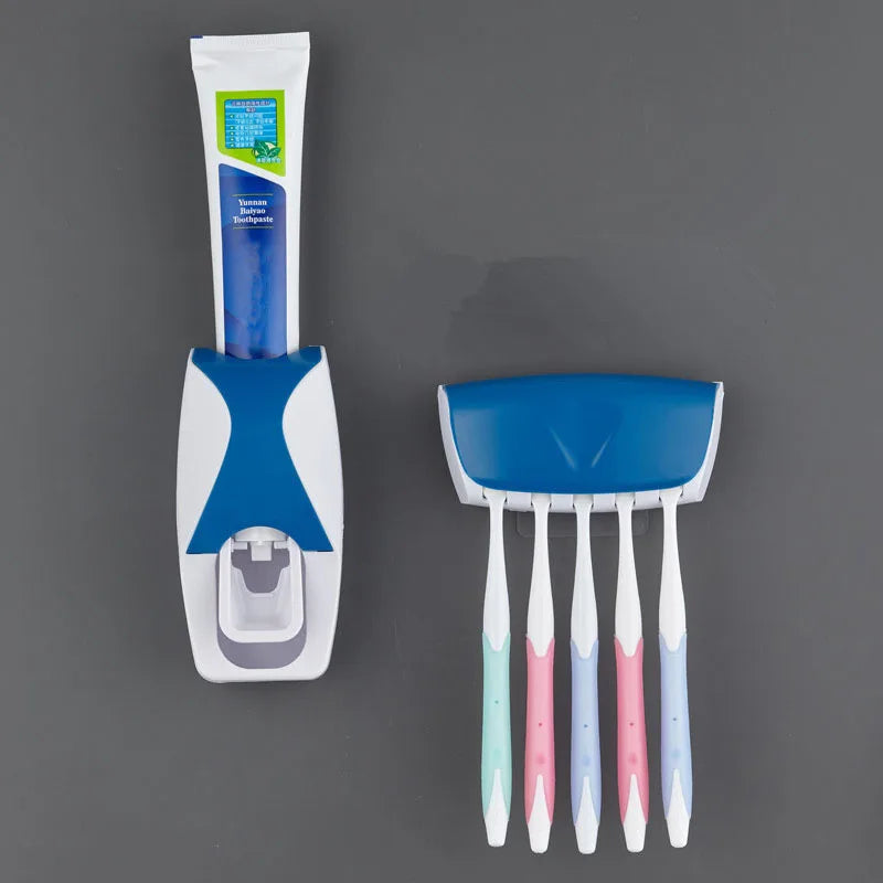 Dispensador automático de pasta de dientes y portacepillos de pared