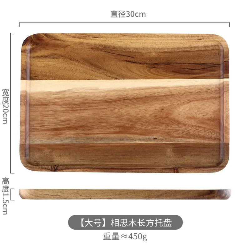 Rectangle Wooden Tea Tray - Serving Plate for Snacks & Food Storage