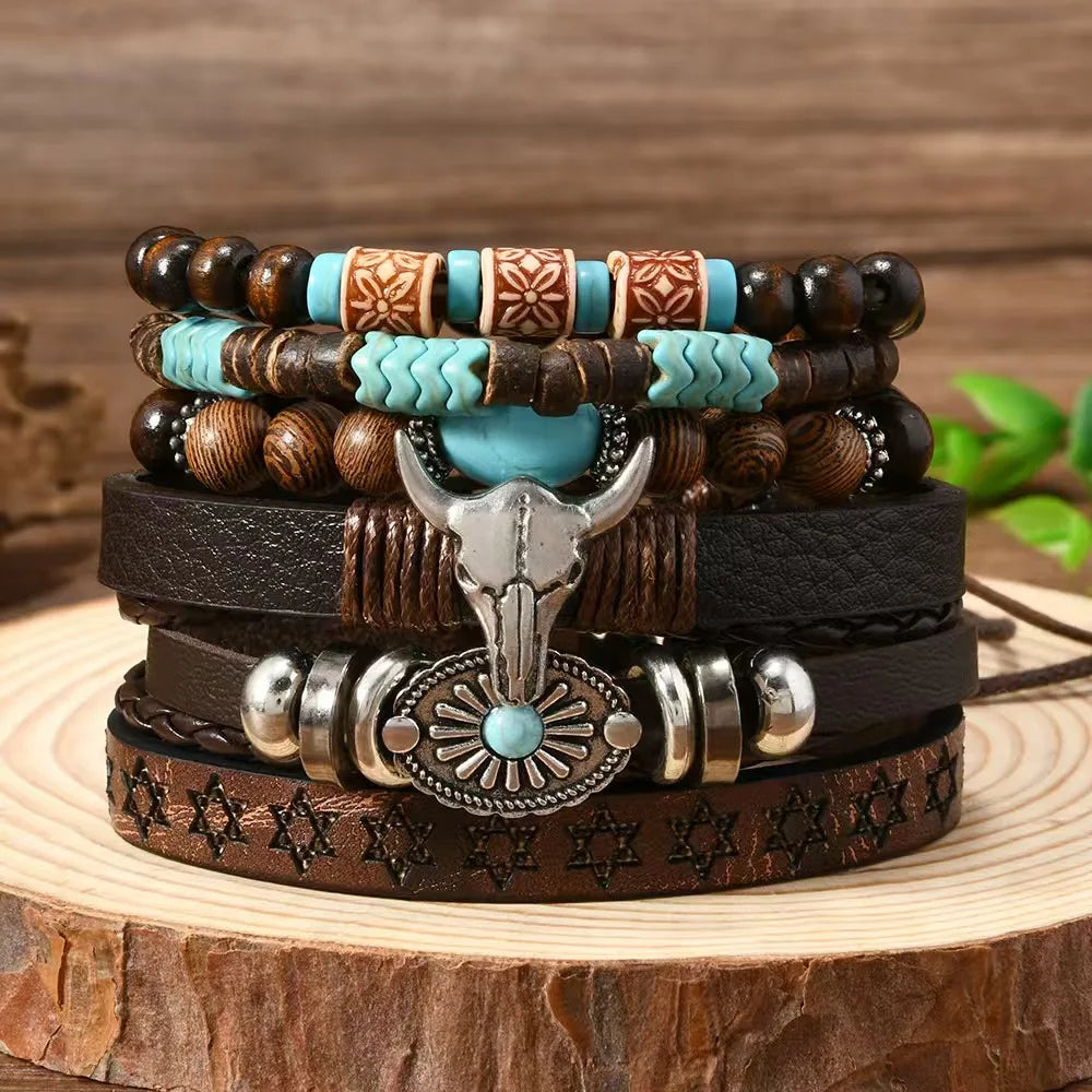 Juego de pulseras con dijes bohemios: pluma, ojo malvado, mano de Fátima y más