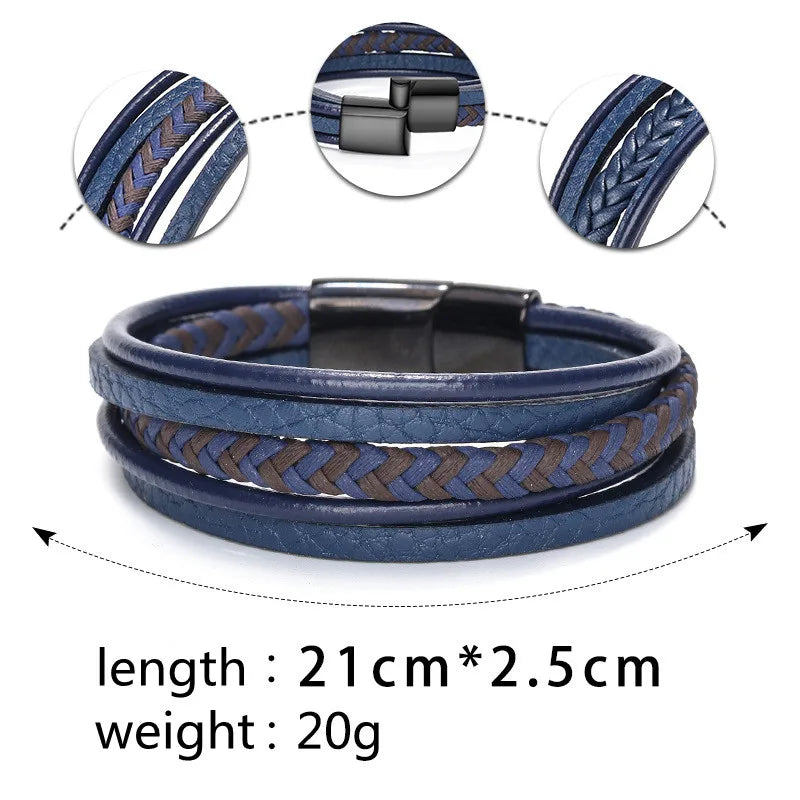 Trendy Men’s Leather Bracelets: Stainless Steel & Braided Rope