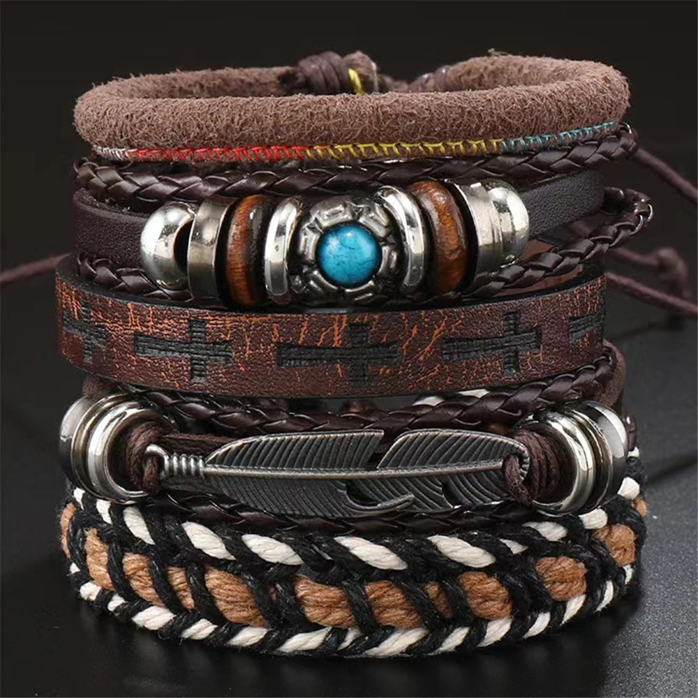 Juego de pulseras con dijes bohemios: pluma, ojo malvado, mano de Fátima y más