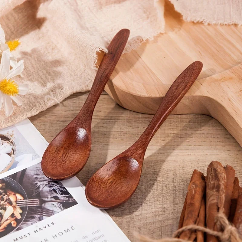 6-Piece Wooden Tea & Coffee Spoon Set - Long, Small, and Dessert Spoons