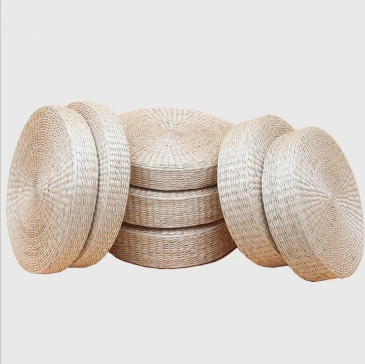 Hot 40cm*40cm Handmade Woven Natural Straw Round Pouf Tatami Cushion Floor Japanese Style Cushion Home Textile