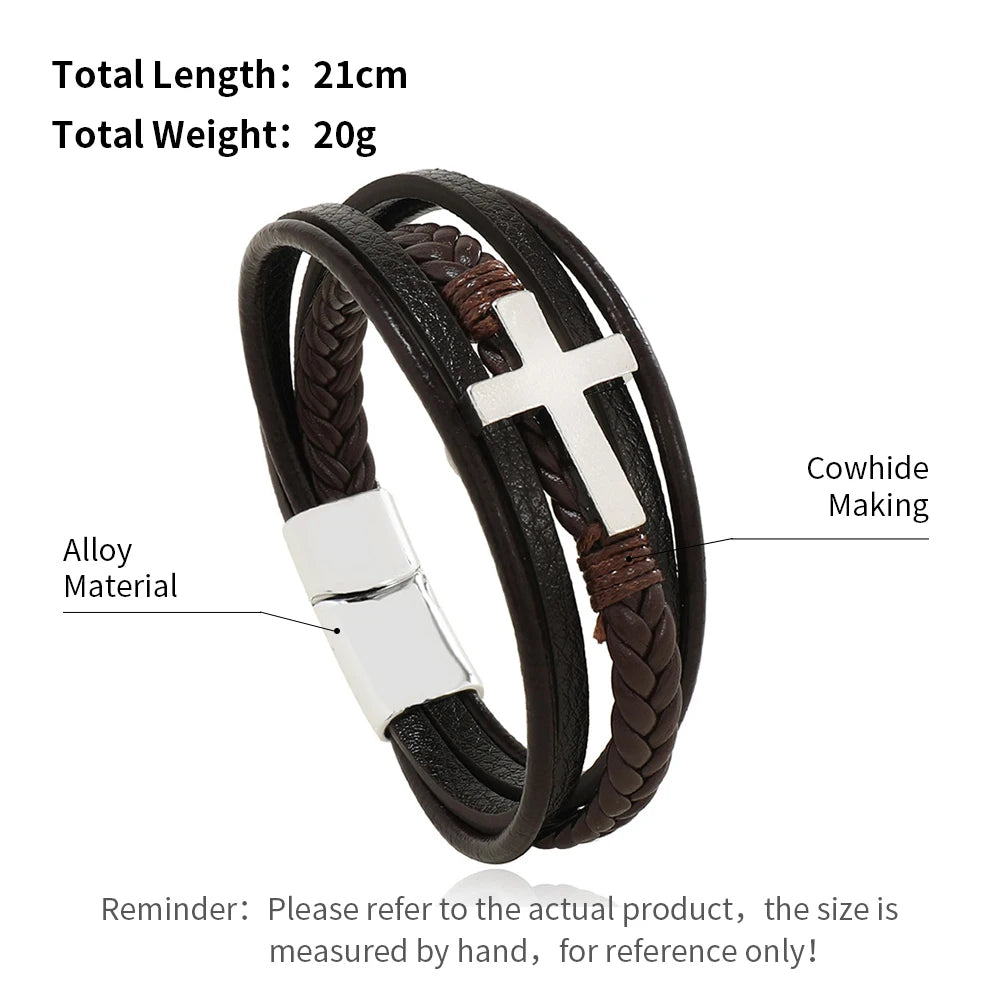 Trendy Men’s Leather Bracelets: Stainless Steel & Braided Rope