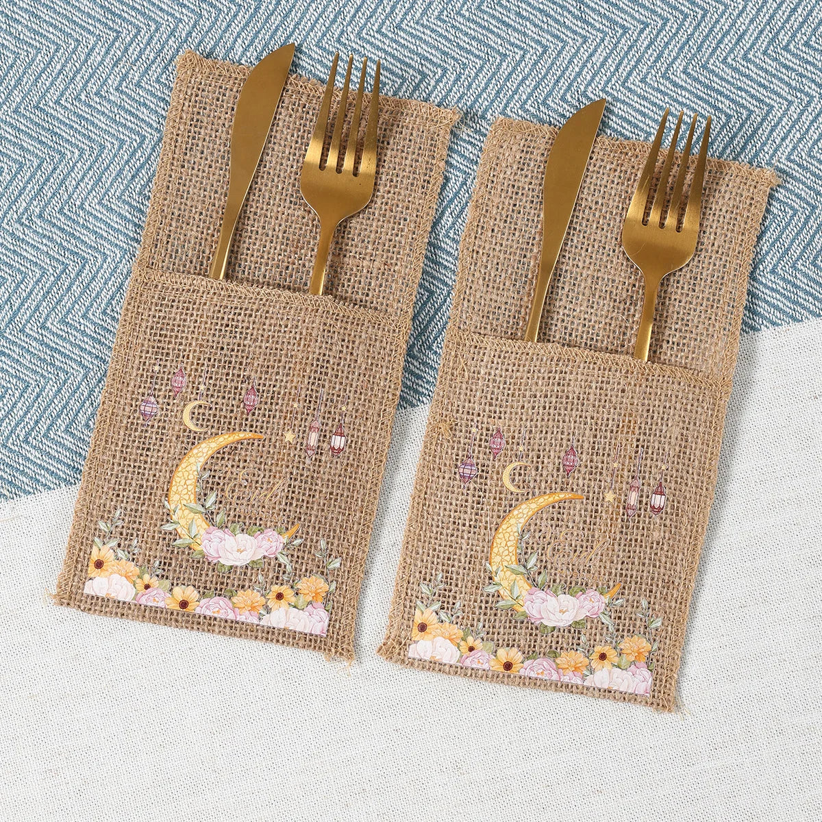 EID Mubarak 2025 Moon & Star Tableware Bags - Ramadan & Eid Al Adha Decor