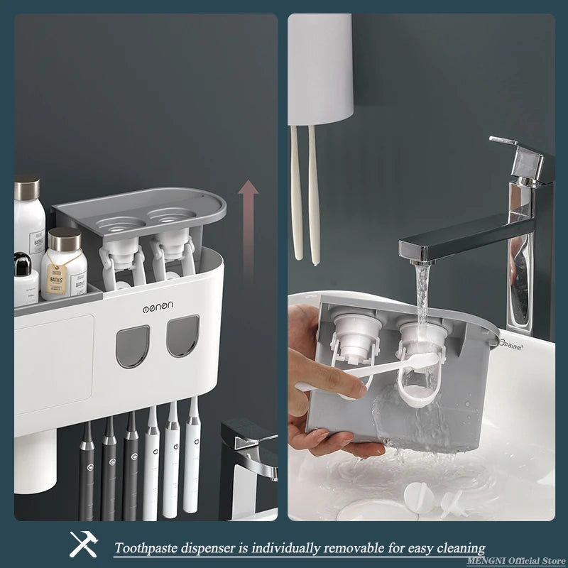 Magnetic Inverted Toothbrush Holder with Automatic Toothpaste Squeezer.