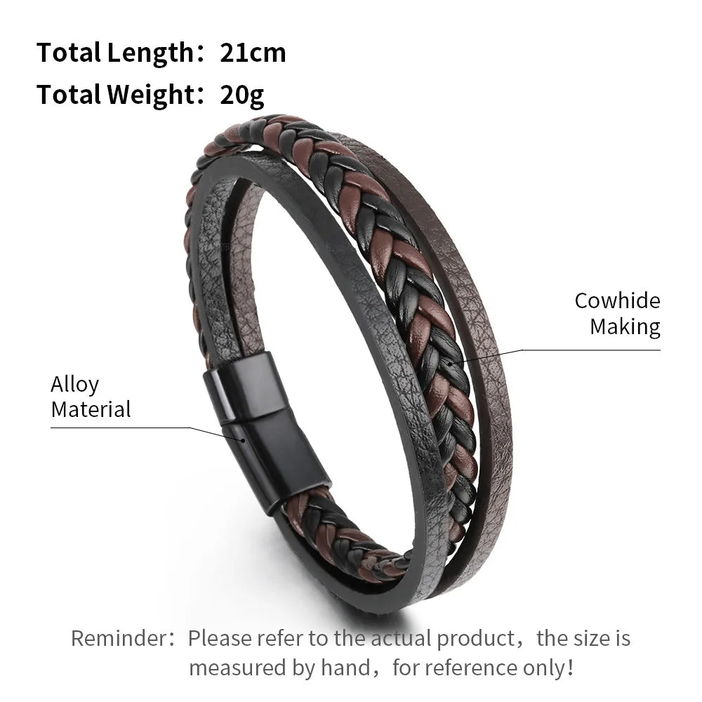 Trendy Men’s Leather Bracelets: Stainless Steel & Braided Rope