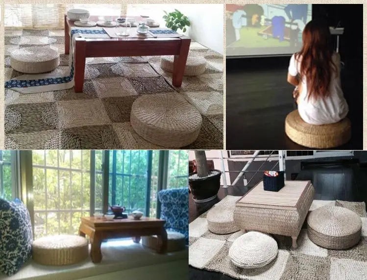 Hot 40cm*40cm Handmade Woven Natural Straw Round Pouf Tatami Cushion Floor Japanese Style Cushion Home Textile