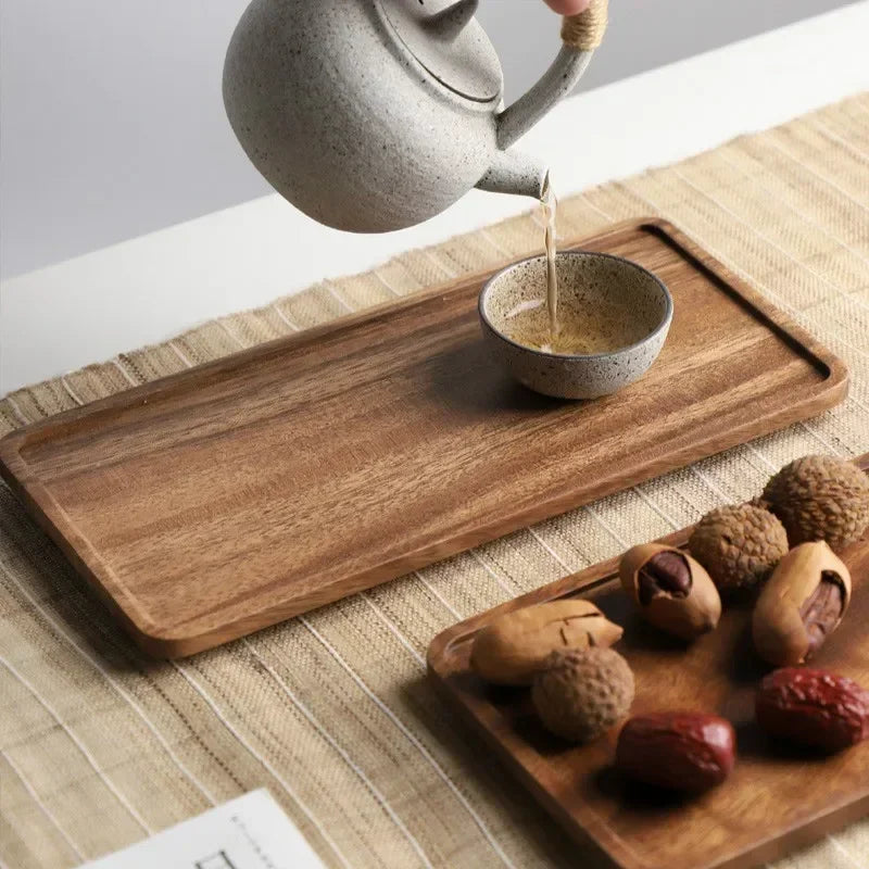 Bandeja rectangular de madera para té: plato para servir bocadillos y almacenar alimentos