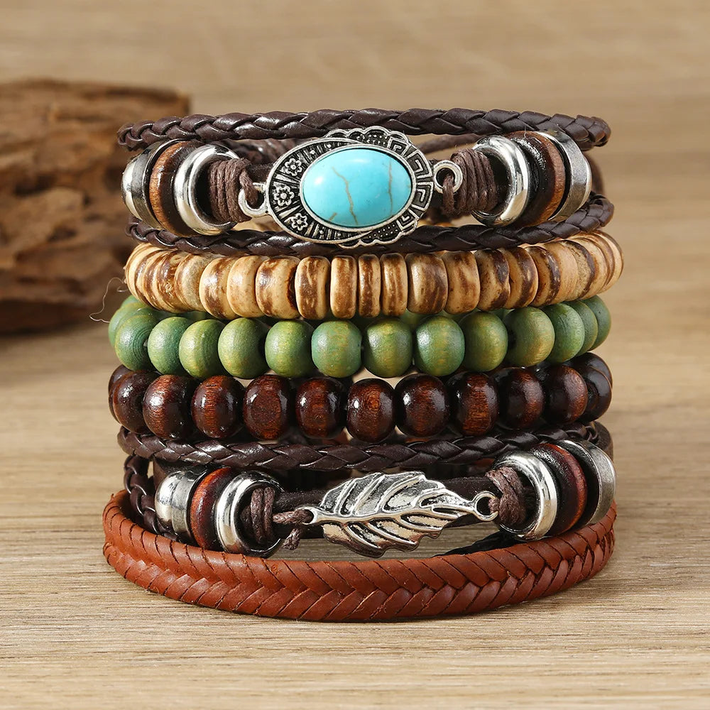 Bohemian Charm Bracelets Set: Feather, Evil Eye, Hamsa Hand & More