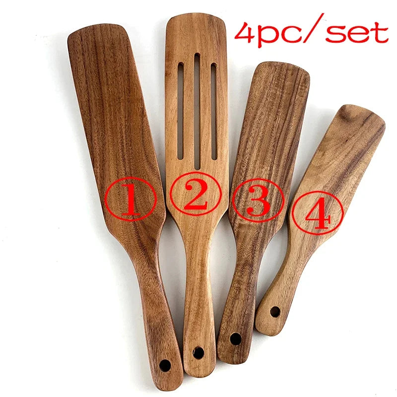 Juego de utensilios de cocina de madera de teca tailandesa de 7 piezas: colador de arroz, espumadera y cucharas para cocinar; ecológico y reutilizable